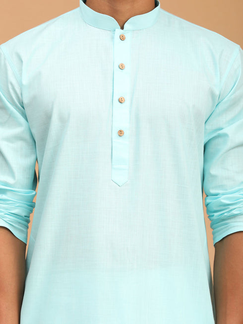 Vastramay Men's Aqua Blue Cotton Kurta and Pyjama Set